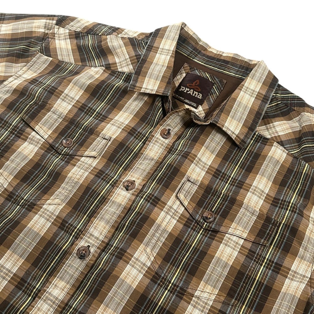 Prana Men’s Brown Plaid Button-Down Shirt